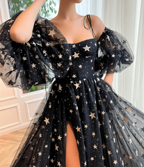Black Stars Tulle A-line Evening Dress