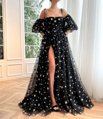 Black Stars Tulle A-line Evening Dress