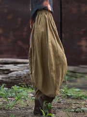 Elasticity Pleated Pockets Solid Color Split-Joint Bloomers Loose Casual Pants Bottoms