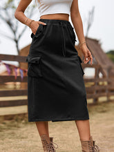 Buttoned Drawstring Pockets Solid Color Split-Joint A-line Skirts Bottoms