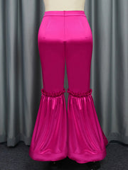 Lacy Pleated Solid Color Flared Pants Wrap Casual Pants Bottoms