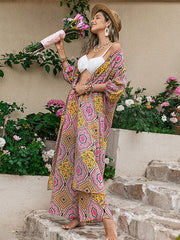 Vacation Loose Long Sleeves Floral Printed Two Pieces Set