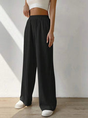 Elasticity Solid Color Split-Joint High Waisted Loose Trousers Pants
