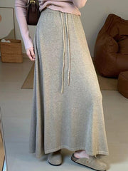 Drawstring Solid Color A-Line Loose Skirts Bottoms