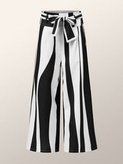Striped Tied Waist High Waisted Loose Trousers Pants