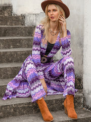 Vacation Loose Long Sleeves Plain Striped Two Pieces Set