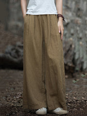 Elasticity Solid Color Wide Leg Trousers Pants