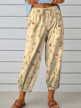 Women's Retro Elegant Floral Art Printed Cotton And Linen Casual Pants