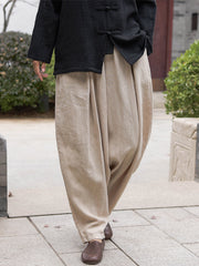 Simple Casual Loose Solid Color Ramie Cotton Pants