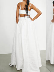 Spaghetti-Neck Top&Empire A-Line Skirt Solid Color Two-Piece Suit