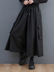 Simple Loose Wide Leg Drawstring Solid Color Casual Pants Bottoms