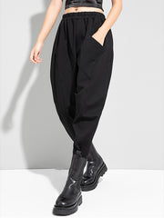 Casual High Waist Solid Color Fleece Harem Pants