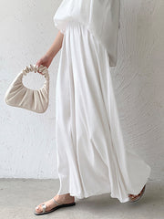 Elasticity Pleated Solid Color High Waisted Loose Pants Culotte