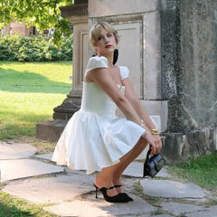 Casual White V-neck Mini Dress