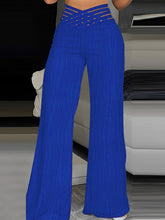 Elasticity Hollow Pleated Solid Color Loose Wide Leg Trousers Pants