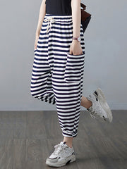 Loose Striped Drawstring Harem Sports Pants