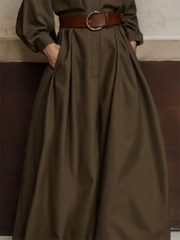 Elasticity No Belt Pockets Solid Color Loose Wide Leg Trousers Casual Pants Bottoms