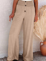 Buttoned Elasticity Solid Color Loose Wide Leg Trousers Pants