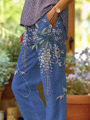Women's Art Floral Loose Casual Pants (With Pockets)