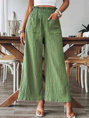 Elasticity Pleated Pockets Solid Color Split-Joint Loose Wide Leg Trousers Pants