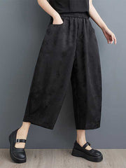 Elasticity Jacquard Pockets Solid Color Harem Pants High Waisted Trousers Ninth Pants