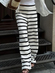 Casual Stripe Knit Straight-Leg Pants