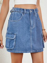 Adjustable Elasticity Pockets Split-Joint High Waisted Loose Skirts Bottoms