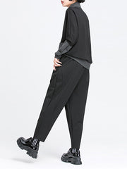 Elasticity Pleated Pockets Solid Color Split-Joint Harem Pants Loose Pants