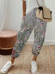 Women's Printed Cotton And Linen Casual Pants