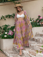 Vacation Loose Long Sleeves Floral Printed Two Pieces Set