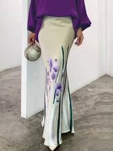 Flower Print High Waisted Mermaid Skirts Bottoms Long Skirts