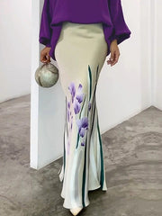 Flower Print High Waisted Mermaid Skirts Bottoms Long Skirts