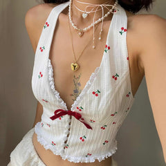 French Summer Cherry Halter Top