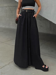 Pockets Solid Color Zipper High Waisted Loose Skirts Bottoms