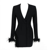 Eline Pearl White Feather Trim Blazer Mini Dress