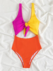 U-neck Exposed Triangular One Piece Swimsuit