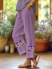 Women's Art Floral Loose Pockets Casual Pants