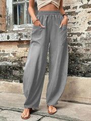 Elasticity Pockets Solid Color Loose Plus Size Pants