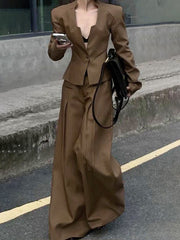 Pleated Split-Joint Striped Loose Wide Leg Trousers Pants