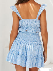 Flared Sleeves Shirts Tops+Mini Skirt Suit