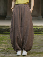 Elasticity Pockets Solid Color Split-Joint Loose Pants Cropped Trousers