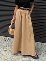 Pockets Solid Color Zipper High Waisted Loose Skirts Bottoms