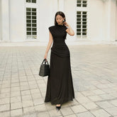 Women's Pleated Round Neck Sleeveless Irregular Dress