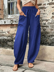 Elasticity Pockets Solid Color Loose Plus Size Pants