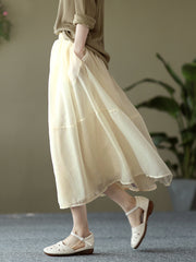 Simple Loose Solid Color Split-Joint Bubble Skirt