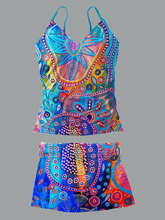 Women's V-Neck Retro Colorful Hippie Print Suspender Skirt Split Swimsuit Skirt Suit Swimsuit
