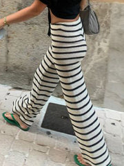 Casual Stripe Knit Straight-Leg Pants