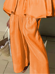 Elasticity Pockets Solid Color Loose Wide Leg Trousers Pants