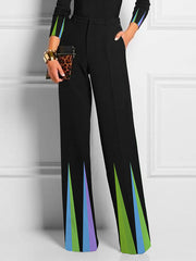 Elasticity Pockets Printed Split-Joint Loose Trousers Pants