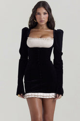 Women's French Vintage Velvet Square Collar Dress